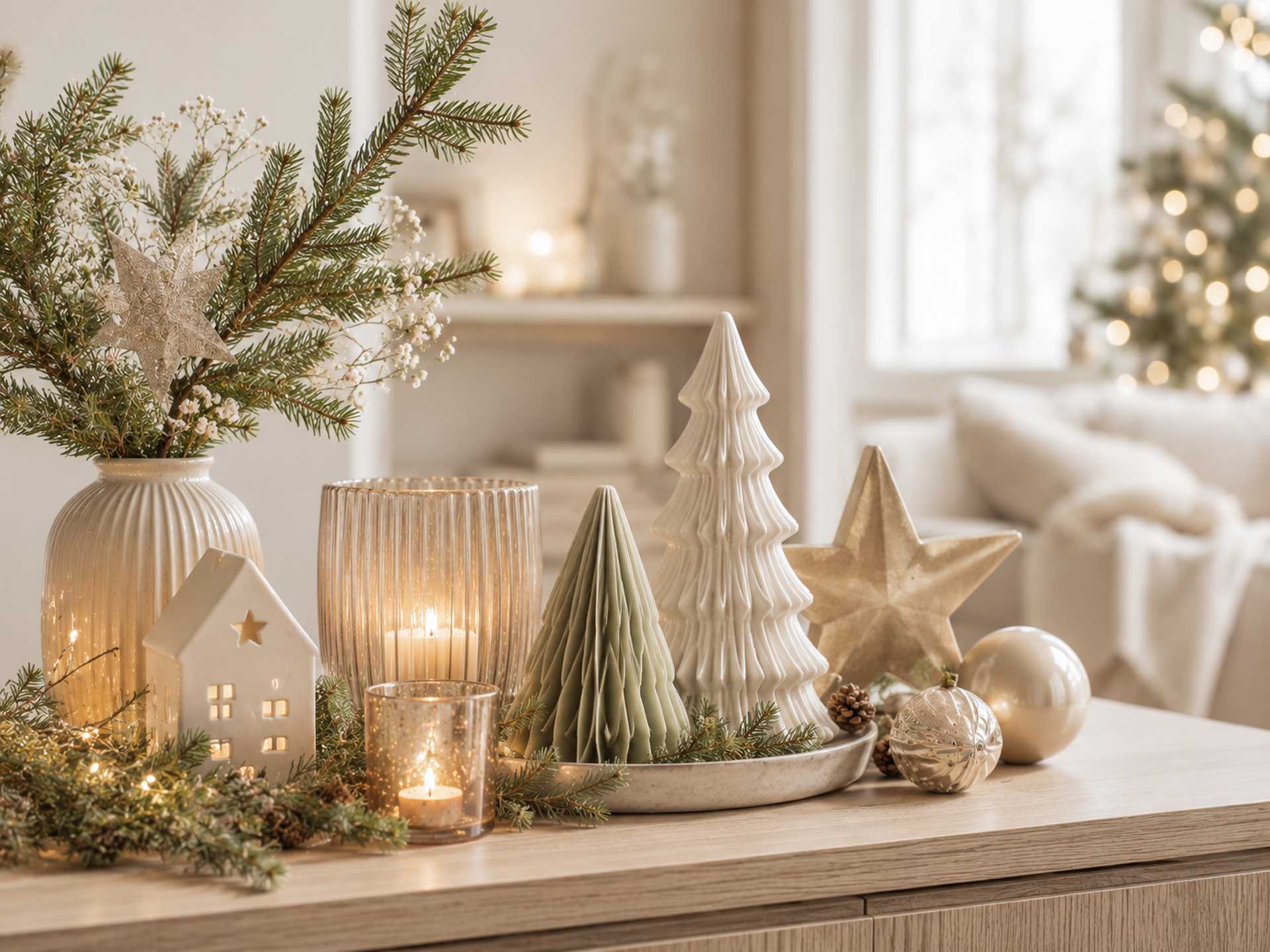 Festliche Weihnachtsdekoration in einem gemütlichen Wohnraum